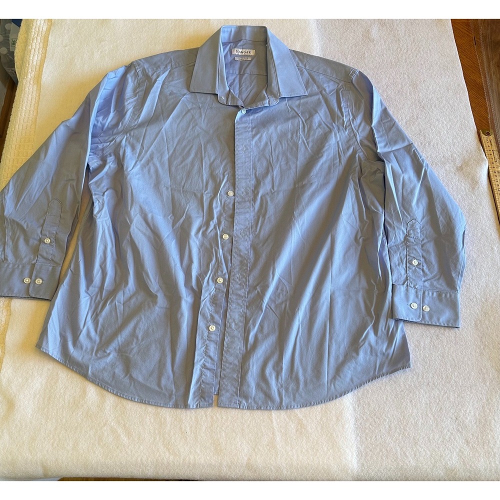 Haggar Mens Classic Fit Dress Shirt 17 32 33 Light Blue Long Sleeve Work Career